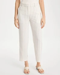 Striped Linen Wide-Leg Ankle Pants