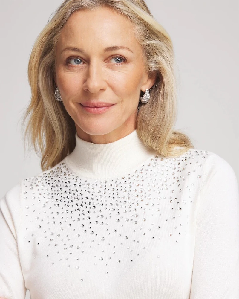 Embellished Mockneck Pullover Sweater