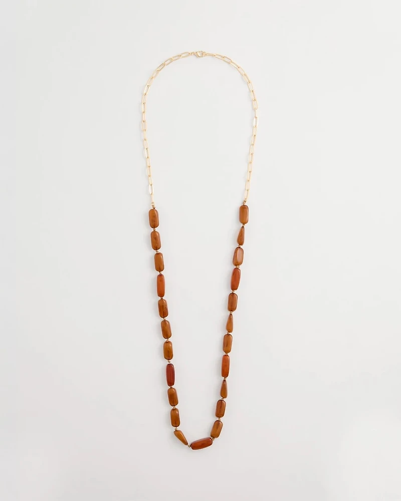 Long Neutral Orange Single-Strand Necklace