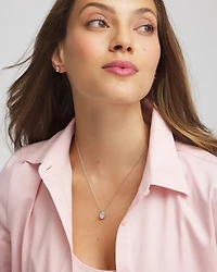 Bezel Set Pendant Silvertone Necklace
