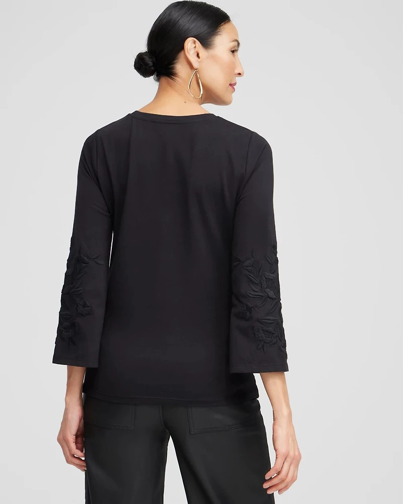 Floral Embroidered Sleeve Tee