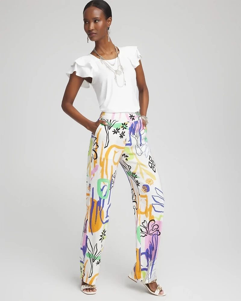 Petite Linen Blend Surreal Print Pants