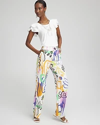 Petite Linen Blend Surreal Print Pants