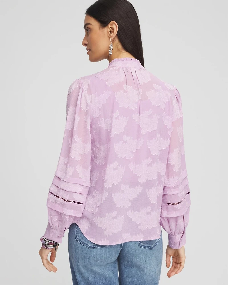 Textured Jacquard V-Neck Blouse