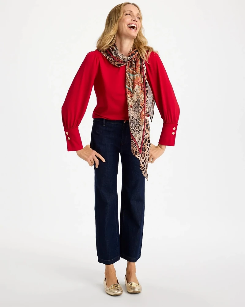 Soft-Stretch Button Cuff Top