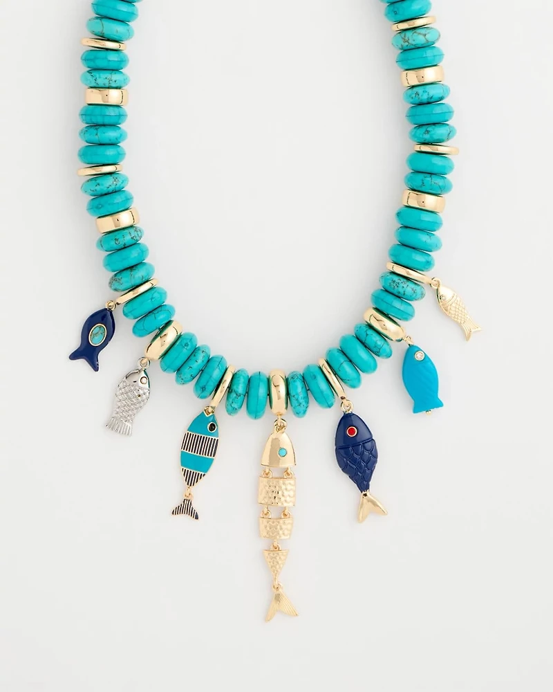 Turquoise Fish Charm Statement Necklace
