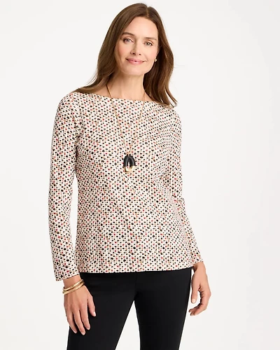 Geo Stretch-Cotton Boatneck Tee