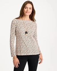Geo Stretch-Cotton Boatneck Tee