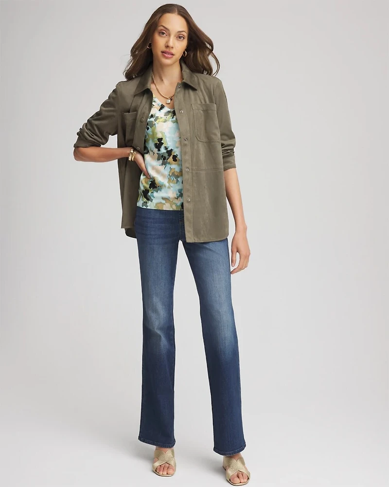 Suede Collared Long-Sleeved Shacket