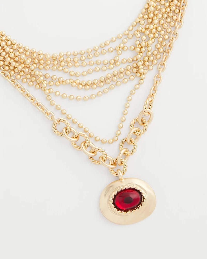 Art Deco Red Gem Pendant Necklace