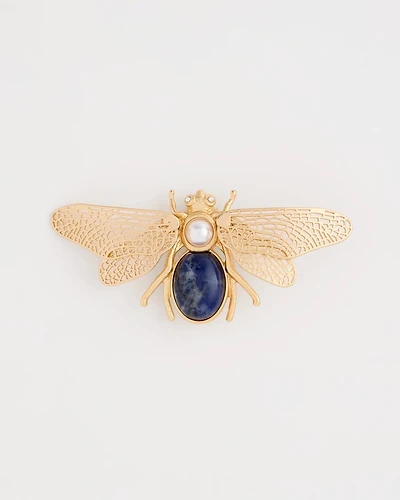 Sodalite Stone Pearl Bee Brooch