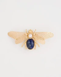 Sodalite Stone Pearl Bee Brooch