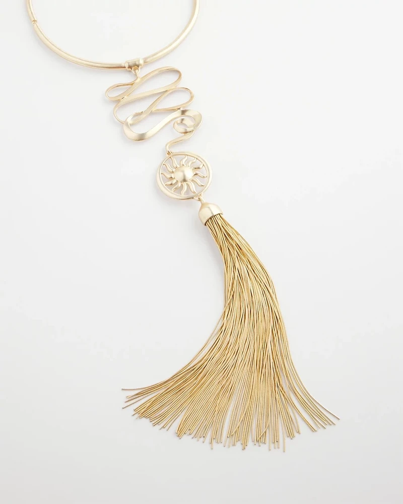 Twisted-Metal Tassel Statement Necklace