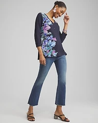 Floral Henley Side Slit Tunic