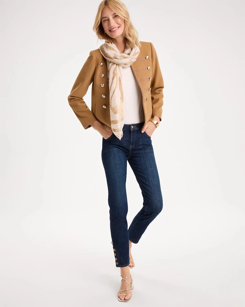 Melton-Blend Wool Band Jacket