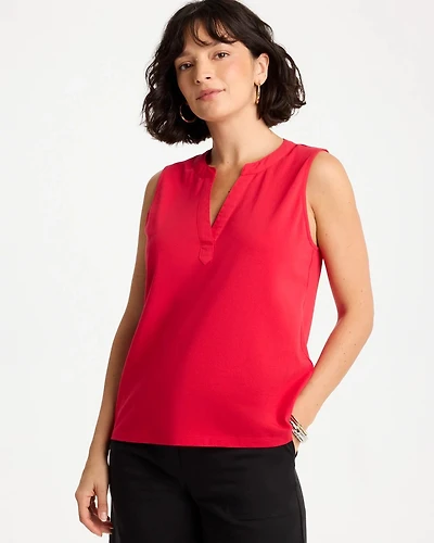 Cotton-Stretch Notch Neck Tank