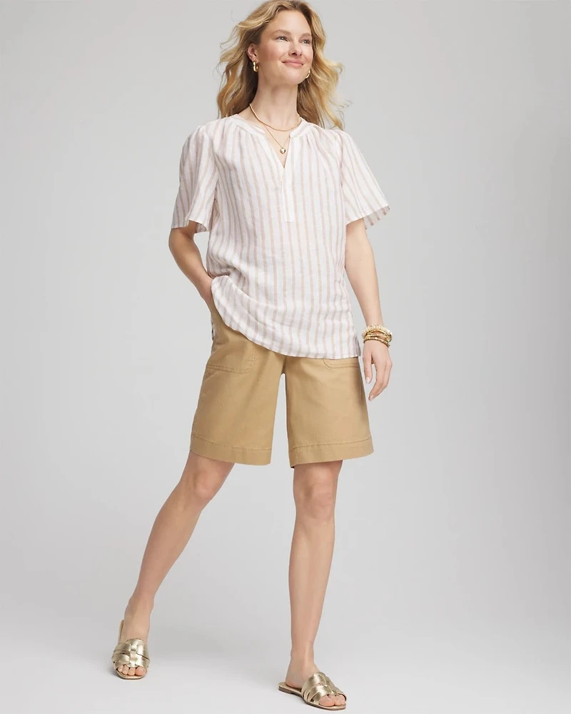 Cotton-Linen Pull-On Utility Shorts