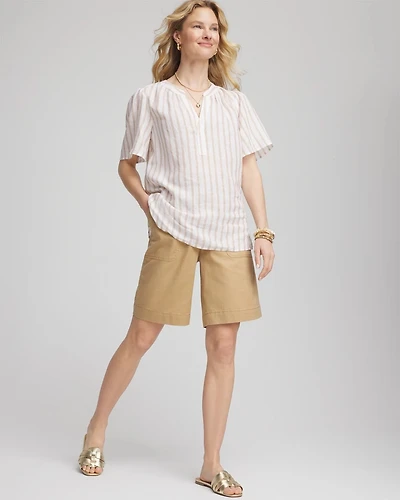 Cotton-Linen Pull-On Utility Shorts