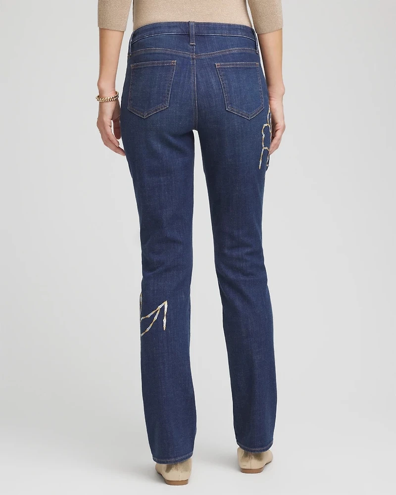 Sequins Rose Girlfriend Slim-Leg Jeans