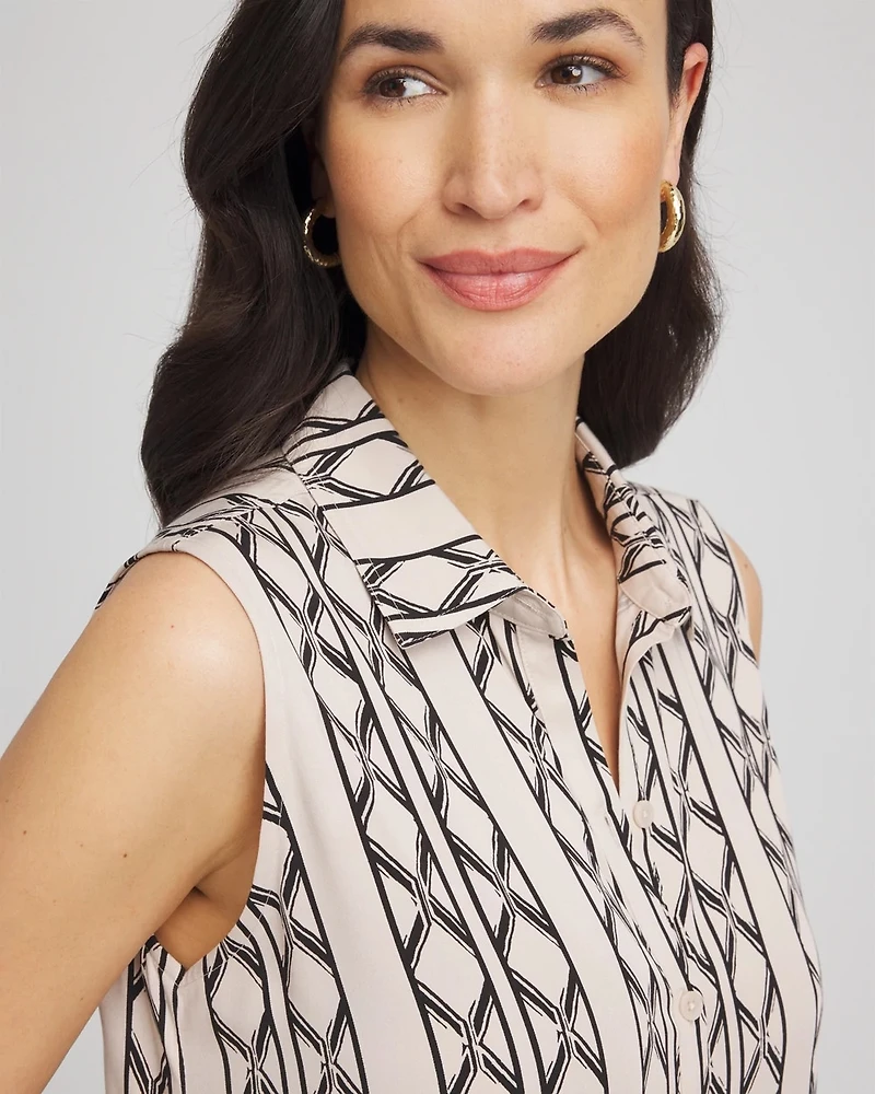 Printed Sleeveless Silk-Twill Shirtdress
