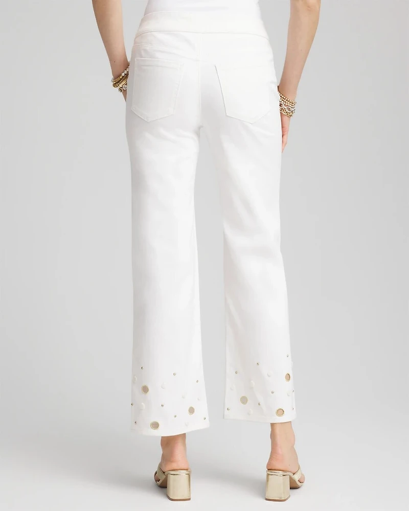 Pull-On Embellished Straight-Leg Cropped Jeans