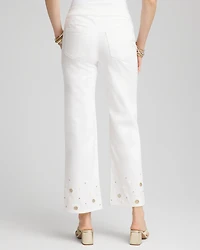 Pull-On Embellished Straight-Leg Cropped Jeans