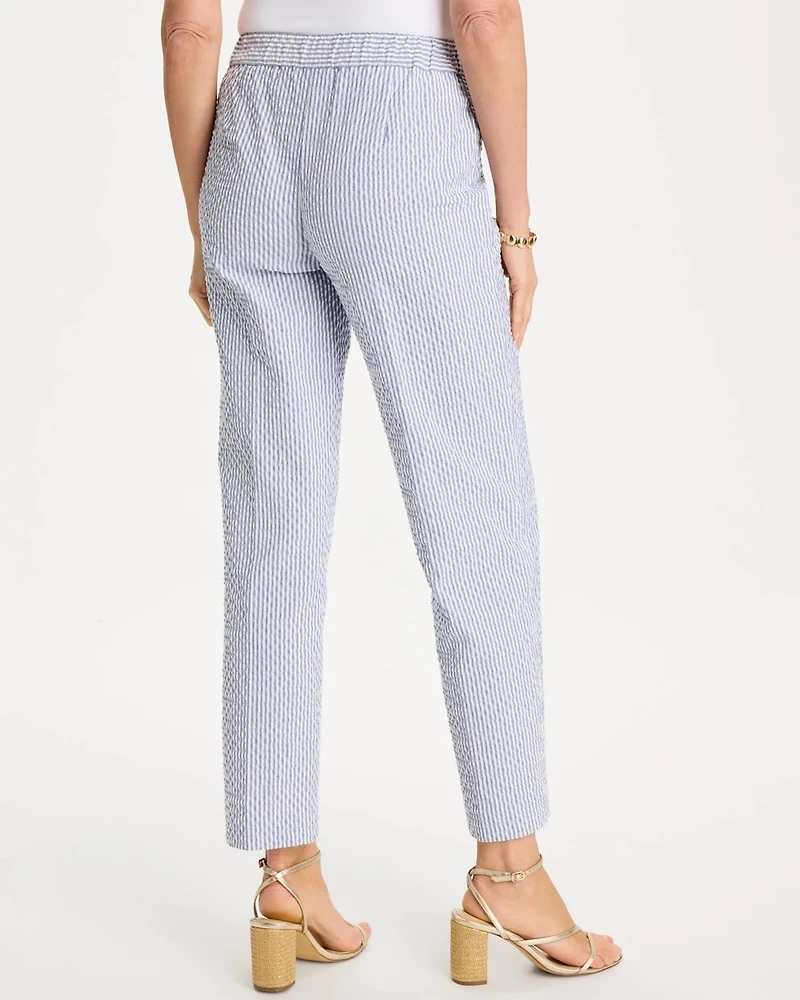 Petite Striped Seersucker Straight Ankle Pants