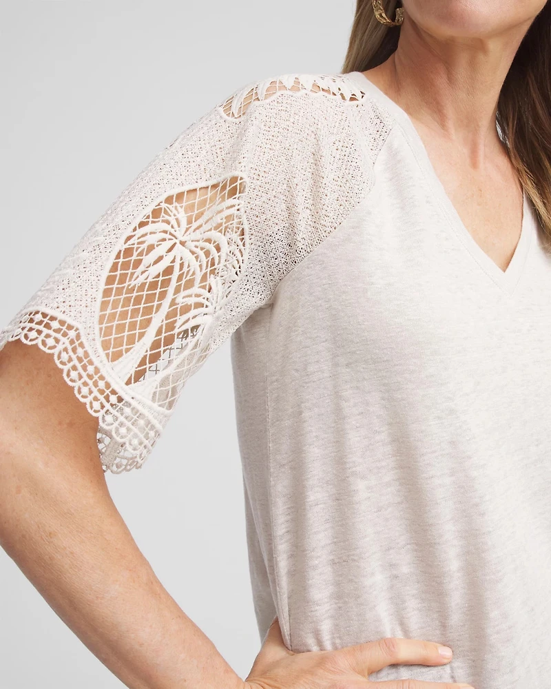 Linen Crochet Lace Short Sleeve Tee
