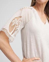 Linen Crochet Lace Short Sleeve Tee