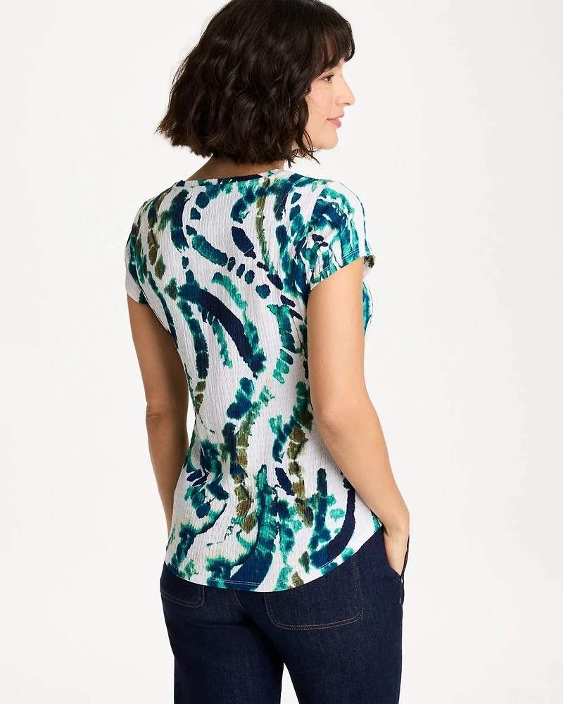 Printed Textured Knit Cap Sleeve Tee