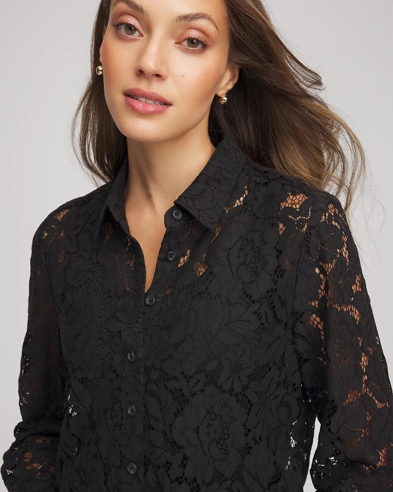 Classic-Fit Collared Lace Shirt