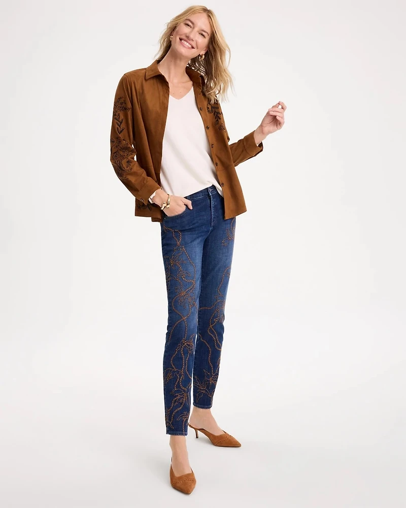 Embroidered Girlfriend Slim Ankle Jeans