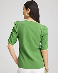 Cotton-Blend Ruched-Sleeve Top