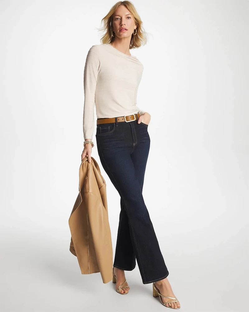 Textured Long Sleeve Cowlneck Tee