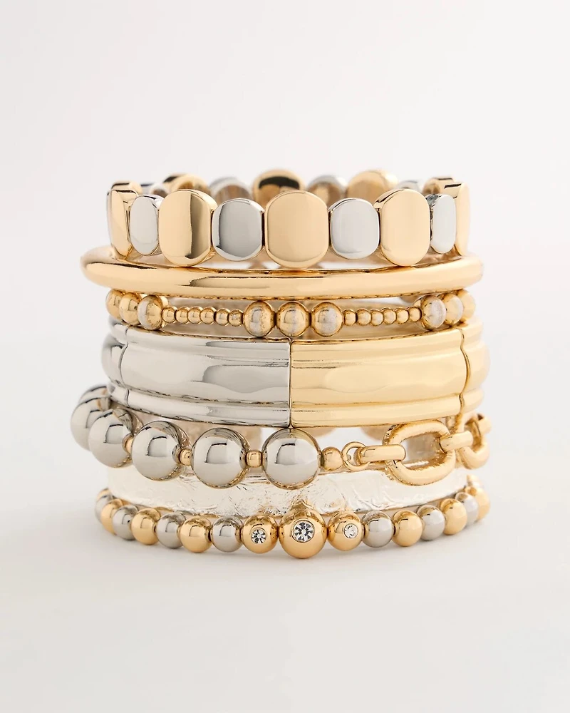Mixed Metal Chain Bead Stretch Bracelet