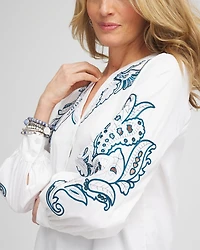 Embroidered Poplin Splitneck Shirt