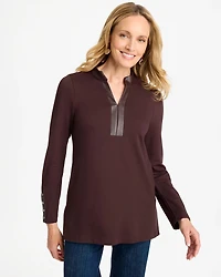 Ponte Knit Faux Leather-Trim Tunic