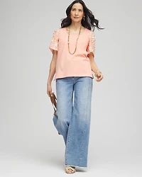 Floral Sleeved Square-Neck Tee