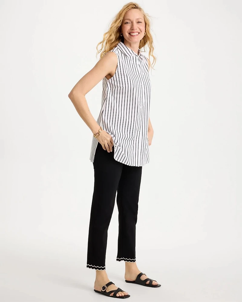 Poplin Cotton Collared Striped Tunic
