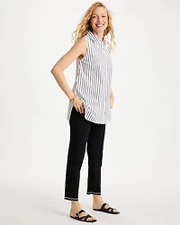 Poplin Cotton Collared Striped Tunic