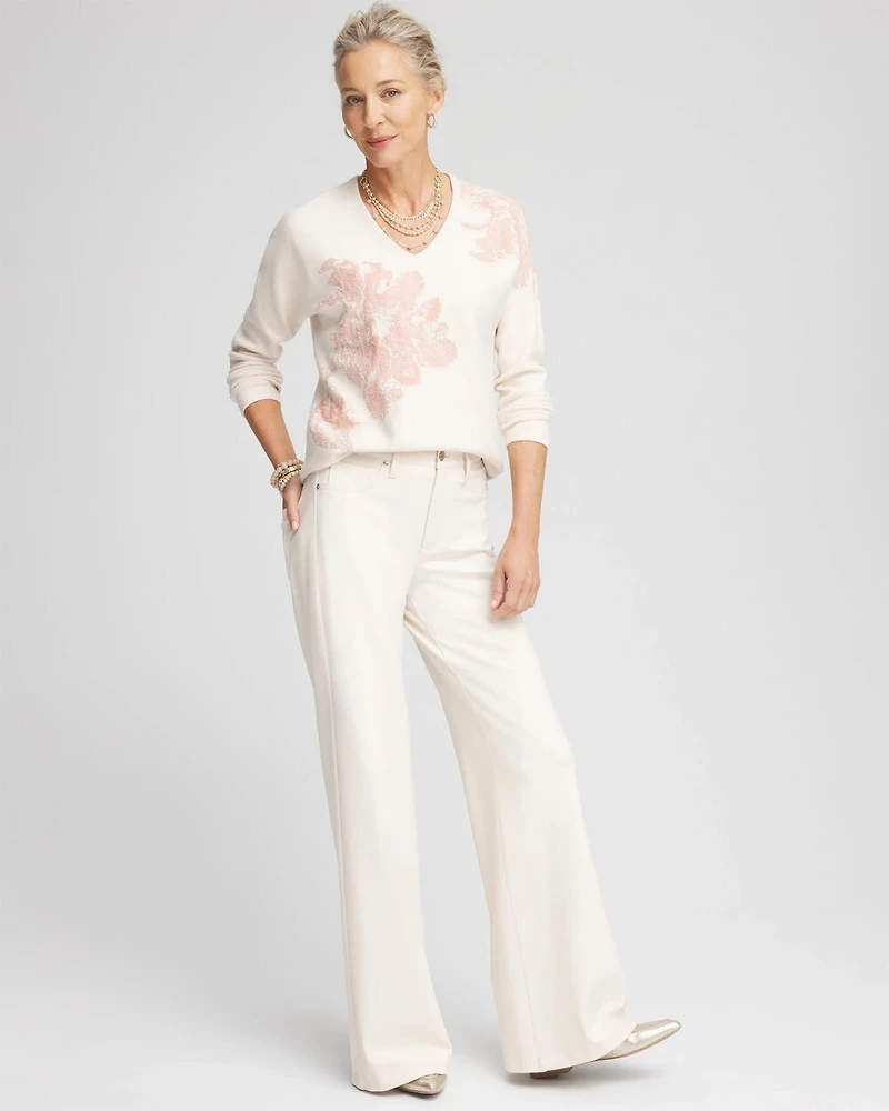 Jacquard Floral Pullover Sweater