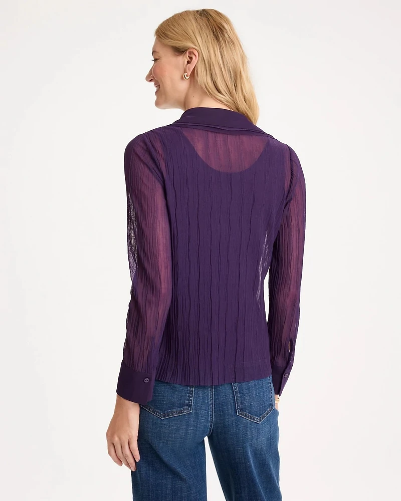 Semi-Sheer Crinkle Mesh Top