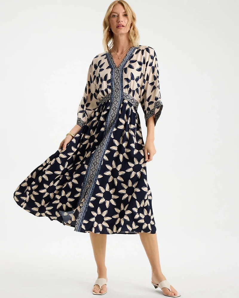 Faux Satin Contrast Floral Dress