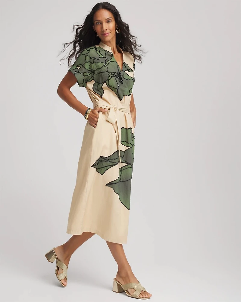 Printed Cotton-Voile Popover Midi Dress