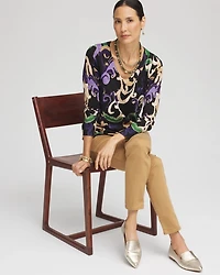 Scroll Print V-Neck Pullover Sweater