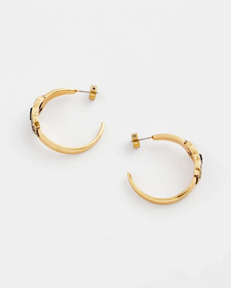 Black & Goldtone Hoop Earrings