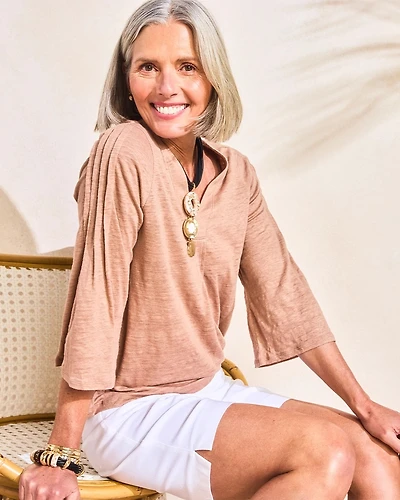 Linen Pleated Pintuck Tee