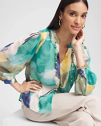 Collarless Long-Sleeved Blouse