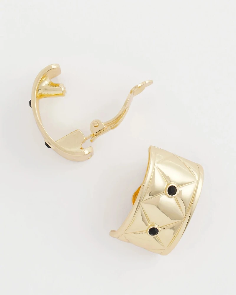 Black & Gold Quilted  Clip on Earrings
