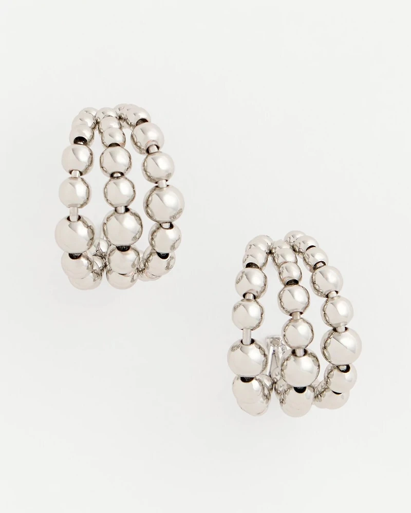 Silver Beaded Mini Hoop Earrings